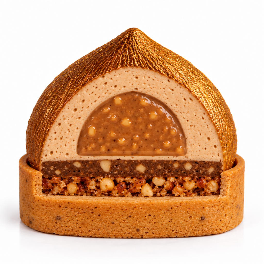 Lískáč s lískooříškovým praliné, nugátem a mousseline krémem – NM DESSERTS