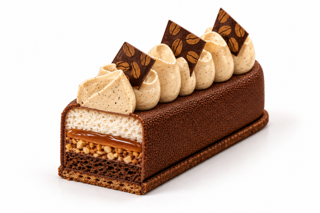 Coffee s kávou, tonka karamelem, kokosem a čokoládou – NM DESSERTS